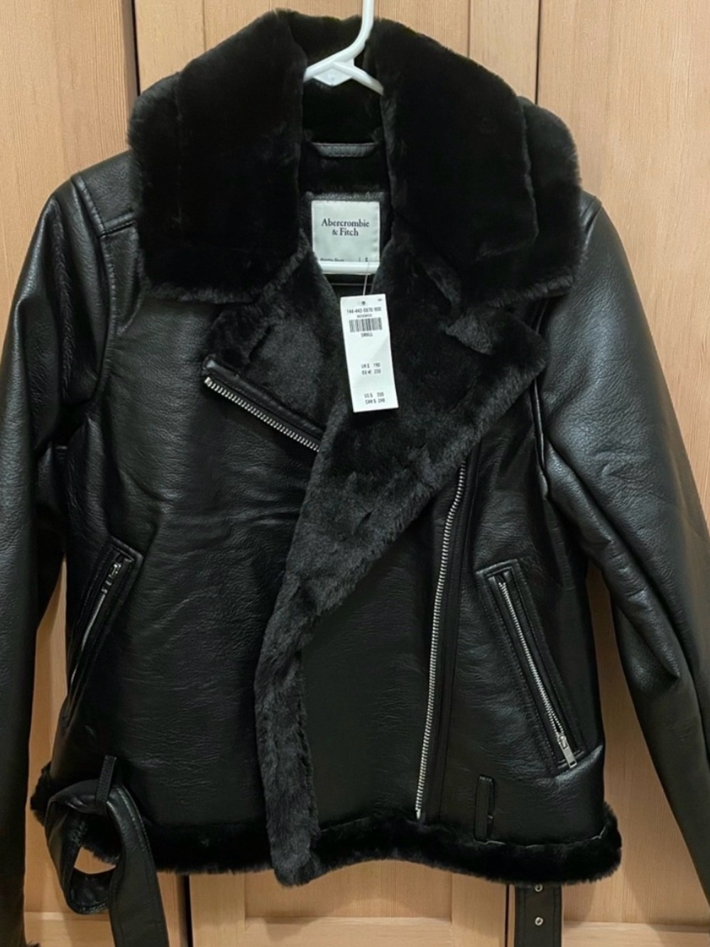 Abercrombie & Fitch Black Faux Leather Shearling Moto Jacket